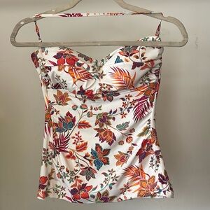Lauren Ralph Lauren Red and Orange Floral Tankini Swimwear Top Size 6
